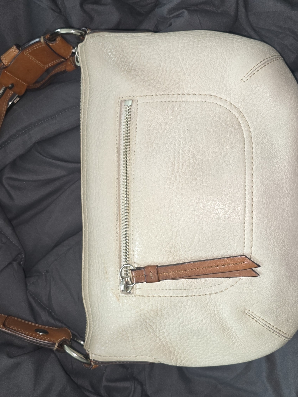 Coach Vintage Soho Hobo Leather Shoulder Bag in Cream with Brown Trim